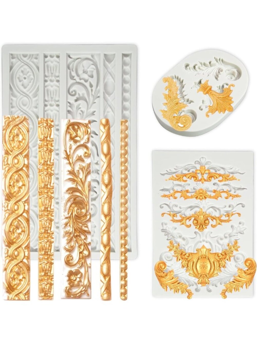3-Pack Baroque Silicone Molds for Cake Decorating, Fondant & Clay Crafts